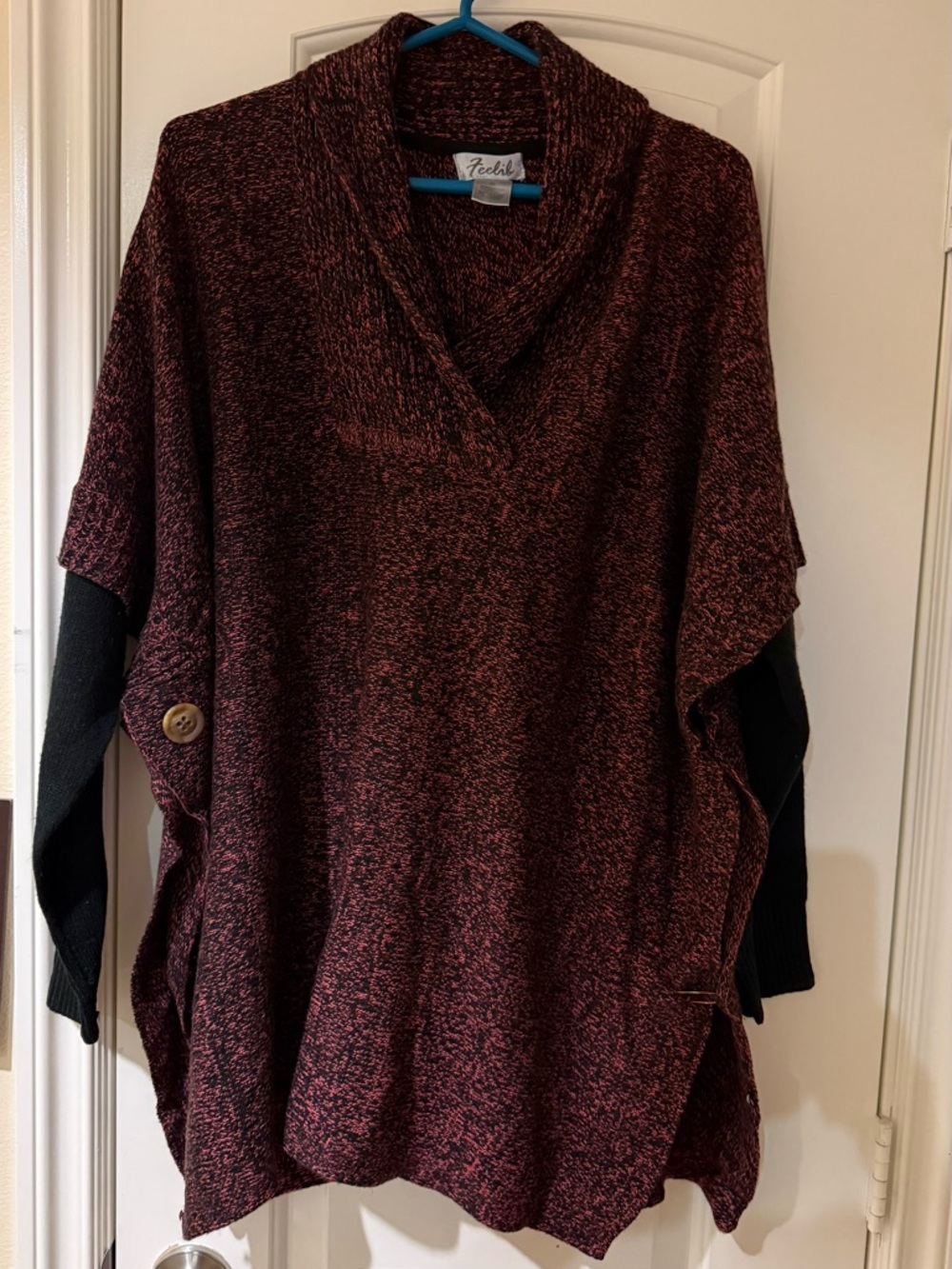 Women's Burgundy & Black Open-Front Knit Shrug - XL
